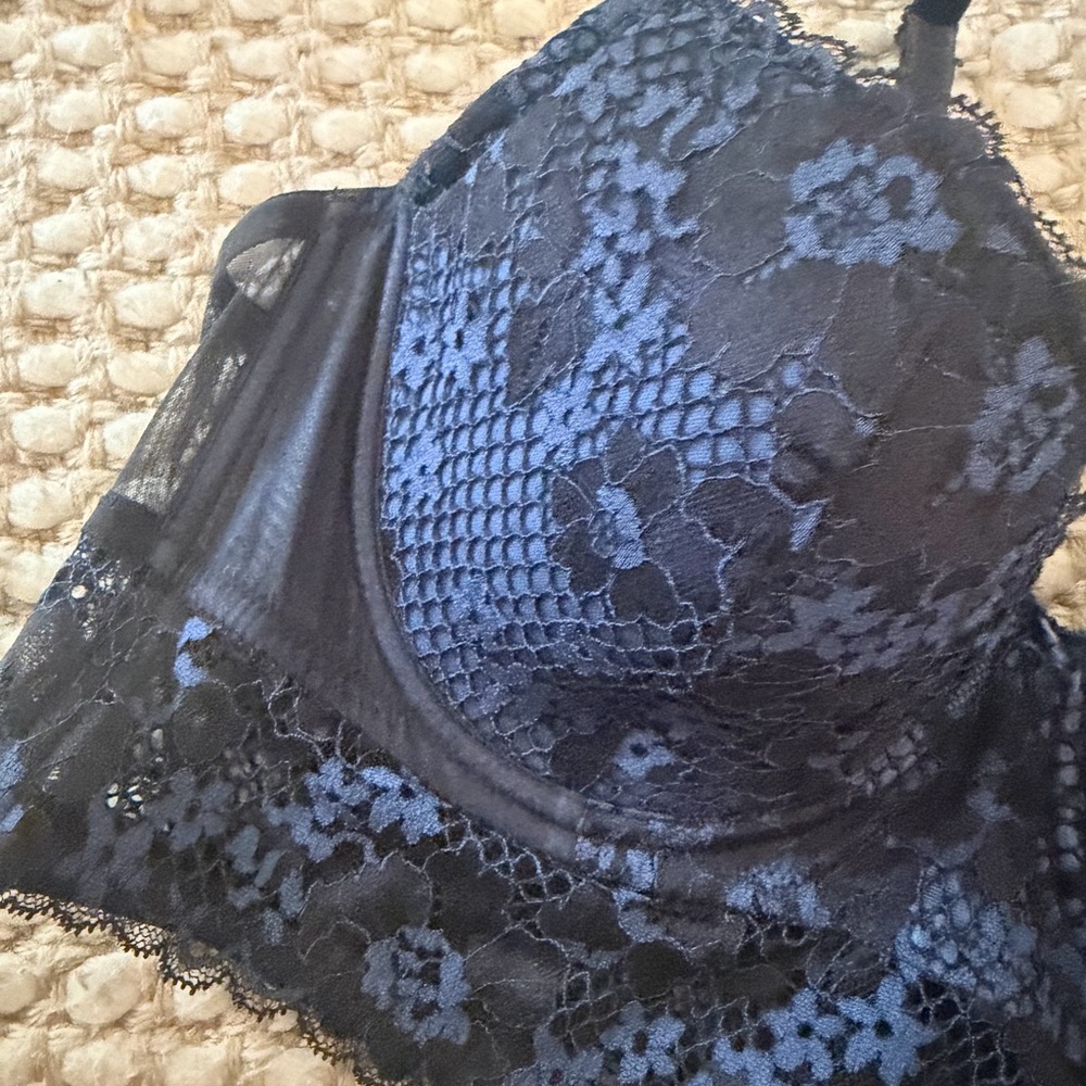 Adore Navy and Black Floral Lace Longline Bra - Picture 8 of 9